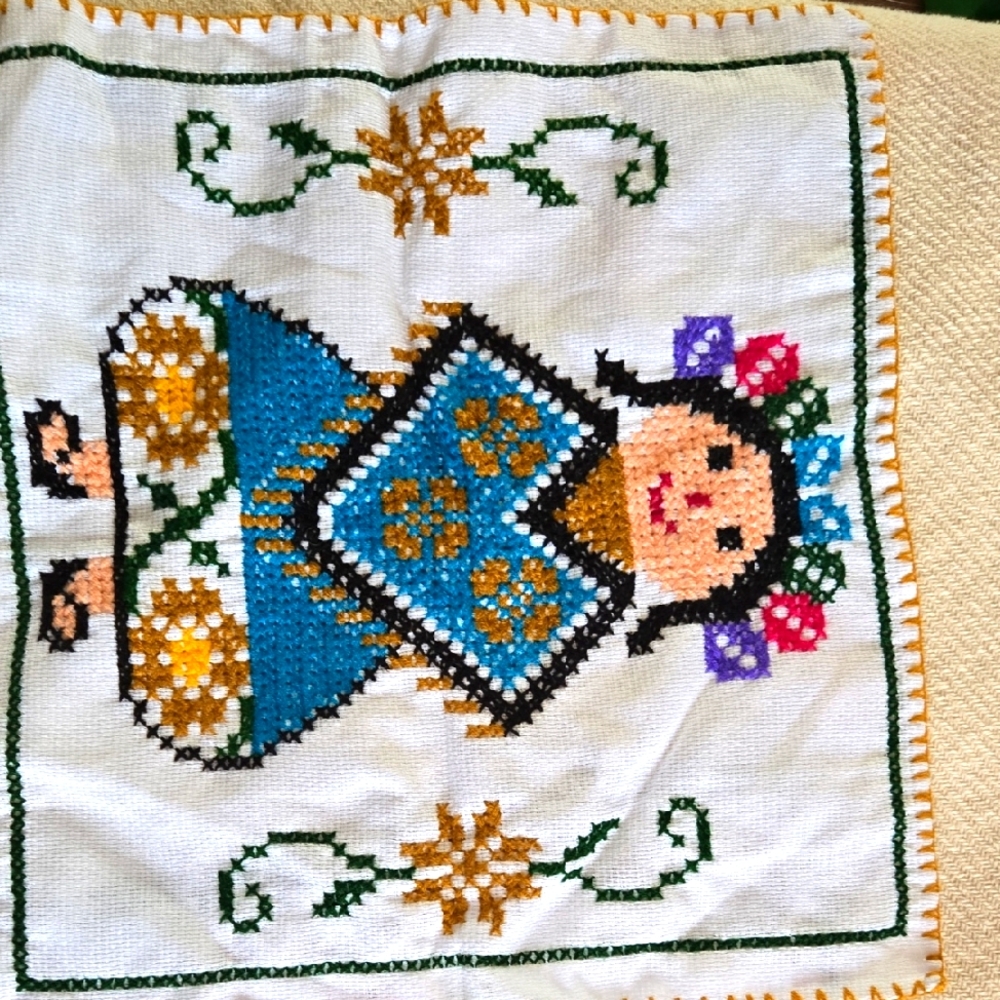 Colorful Embroidered Cloth with Floral Design From MEXICO